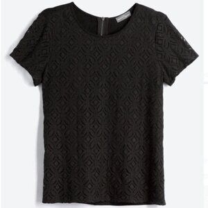 Market & Spruce Hans Crochet Front Mixed Material Top - Black - L